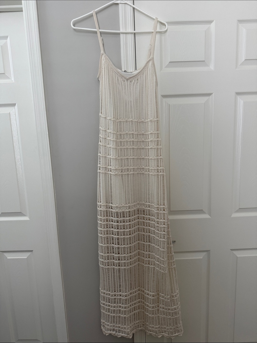 Women’s Cream Crochet Maxi Dress - Sleeveless Spaghetti Strap